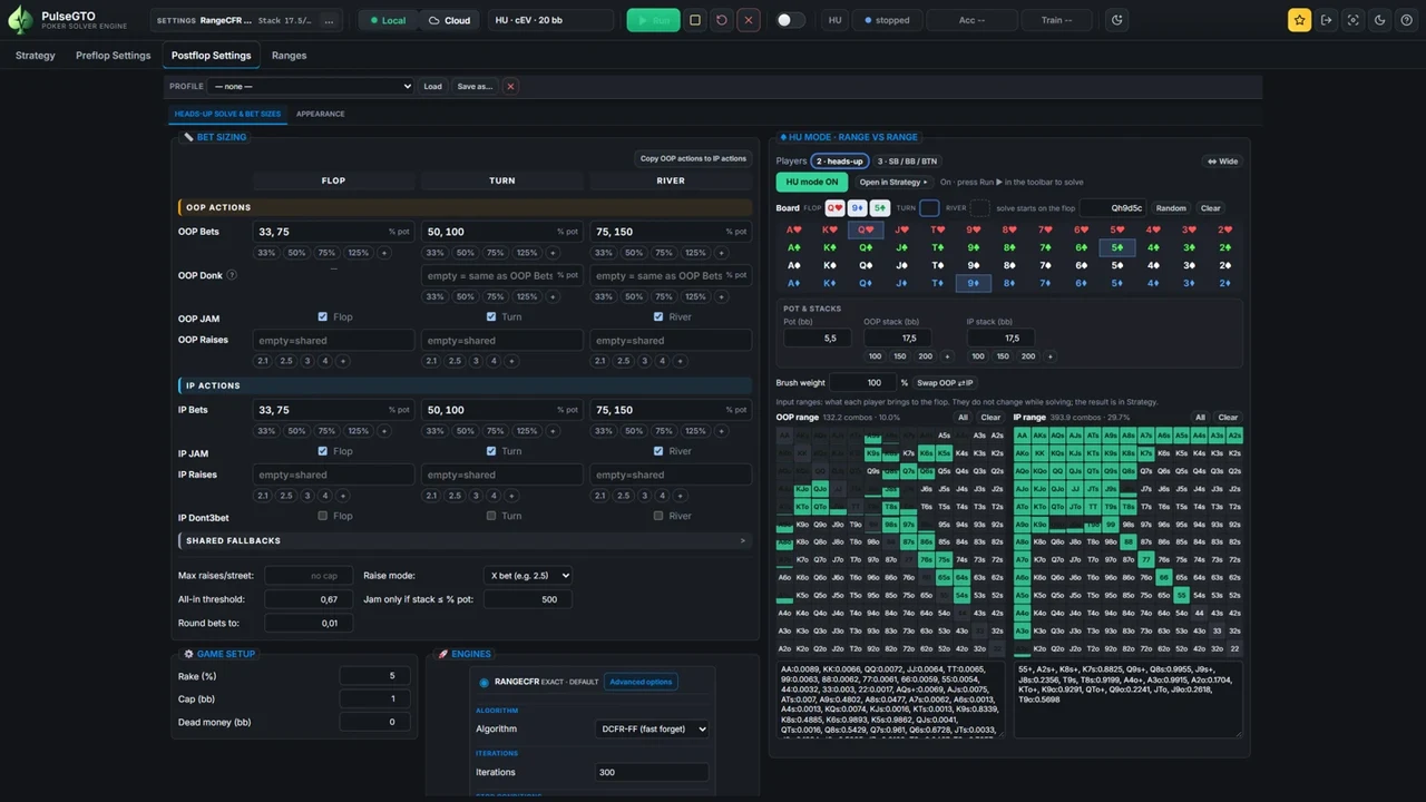 NLHE · Heads-up settings